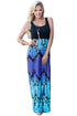 Sexy Blue Purple Aqua Print Sleeveless Long Boho Dress